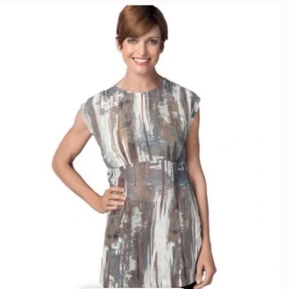 Cabi watercolor tunic NWT Medium style 651 sleeves top gray brown silver sheer